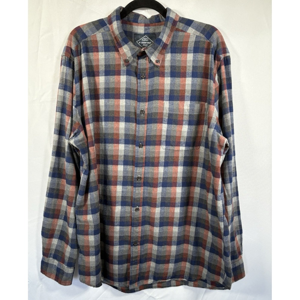 St Johns Bay Classic Fit Shirt Size XLFlannel Long Sleeve Check Plaid